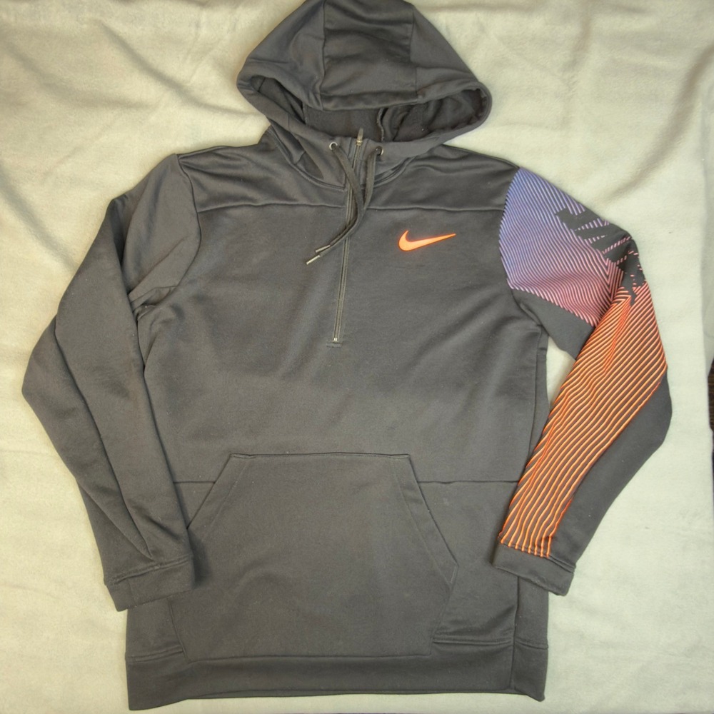 Nike Dri-FIT Mens Quarter Zip Hoodie Black Orange Gradient Sleeve‎ S